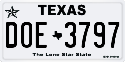 TX license plate DOE3797
