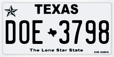 TX license plate DOE3798