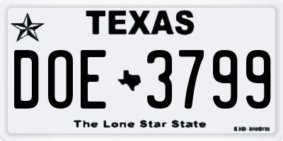 TX license plate DOE3799