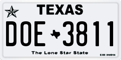 TX license plate DOE3811