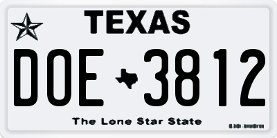 TX license plate DOE3812