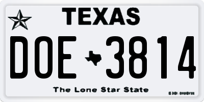TX license plate DOE3814