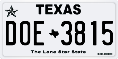 TX license plate DOE3815