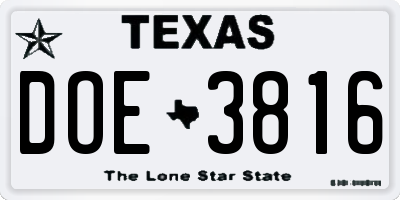 TX license plate DOE3816