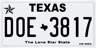 TX license plate DOE3817