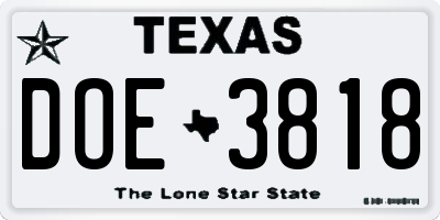 TX license plate DOE3818