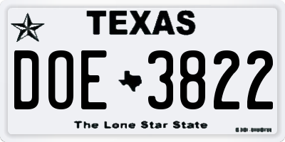 TX license plate DOE3822