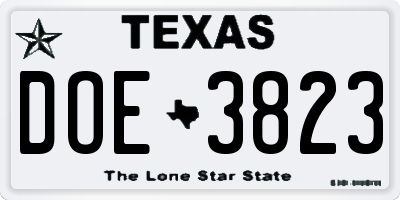 TX license plate DOE3823