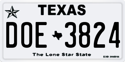 TX license plate DOE3824