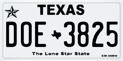 TX license plate DOE3825