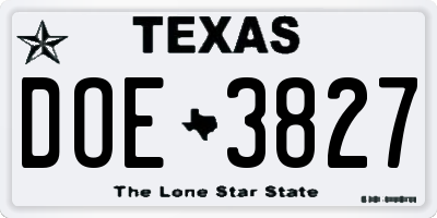 TX license plate DOE3827