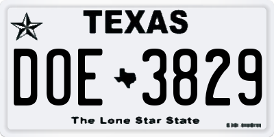 TX license plate DOE3829
