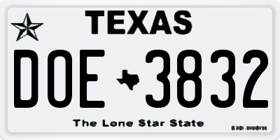 TX license plate DOE3832