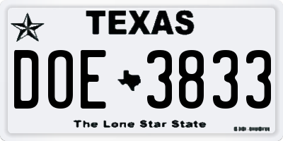 TX license plate DOE3833
