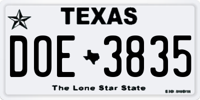 TX license plate DOE3835