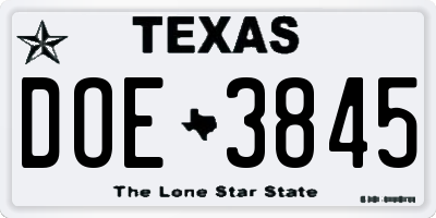 TX license plate DOE3845