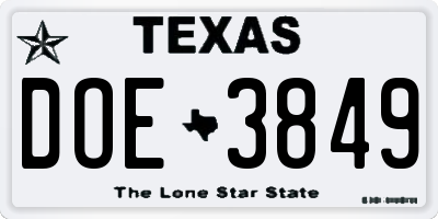TX license plate DOE3849