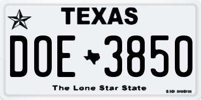 TX license plate DOE3850
