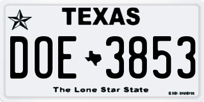 TX license plate DOE3853