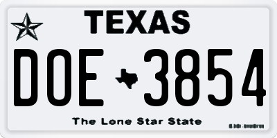 TX license plate DOE3854