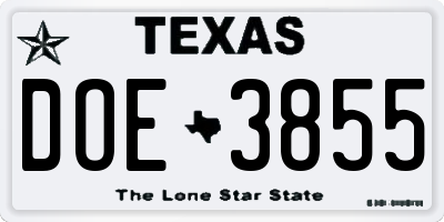 TX license plate DOE3855