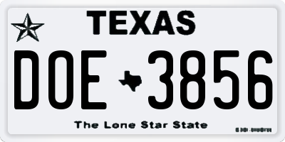 TX license plate DOE3856