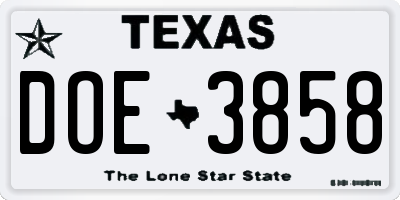 TX license plate DOE3858