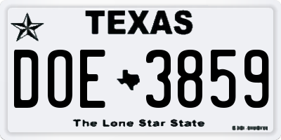 TX license plate DOE3859
