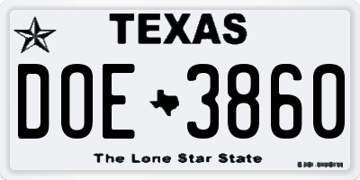 TX license plate DOE3860