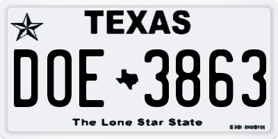 TX license plate DOE3863