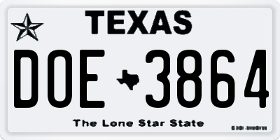 TX license plate DOE3864