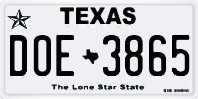 TX license plate DOE3865