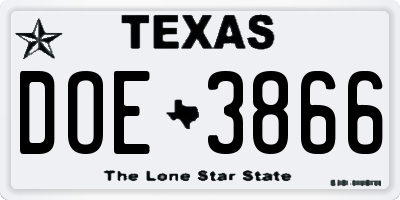 TX license plate DOE3866