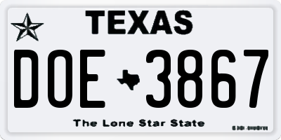 TX license plate DOE3867