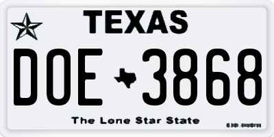 TX license plate DOE3868