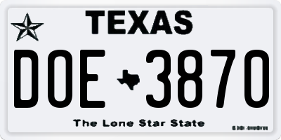 TX license plate DOE3870