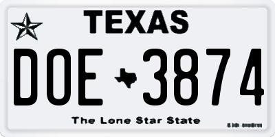 TX license plate DOE3874