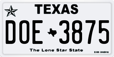 TX license plate DOE3875