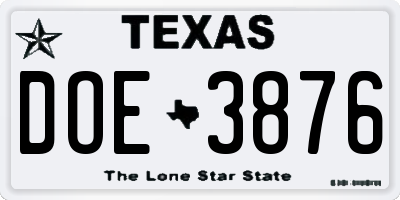 TX license plate DOE3876