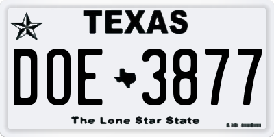 TX license plate DOE3877