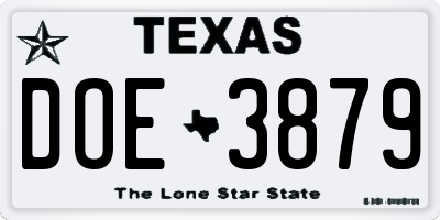 TX license plate DOE3879