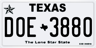 TX license plate DOE3880
