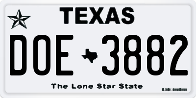 TX license plate DOE3882