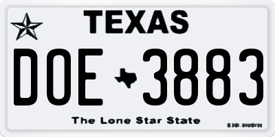 TX license plate DOE3883