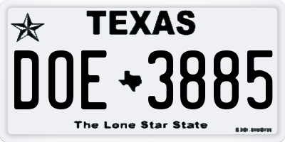 TX license plate DOE3885