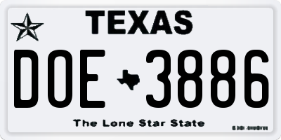 TX license plate DOE3886