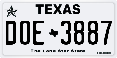 TX license plate DOE3887