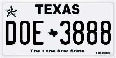 TX license plate DOE3888