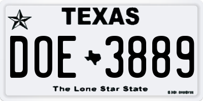 TX license plate DOE3889
