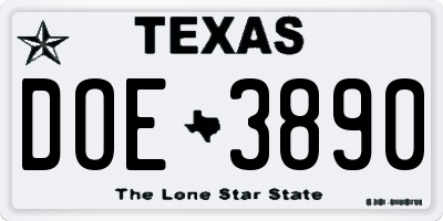 TX license plate DOE3890